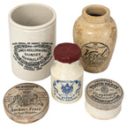 Set of Five Antique Advertising Containers, English & French, circa 1900