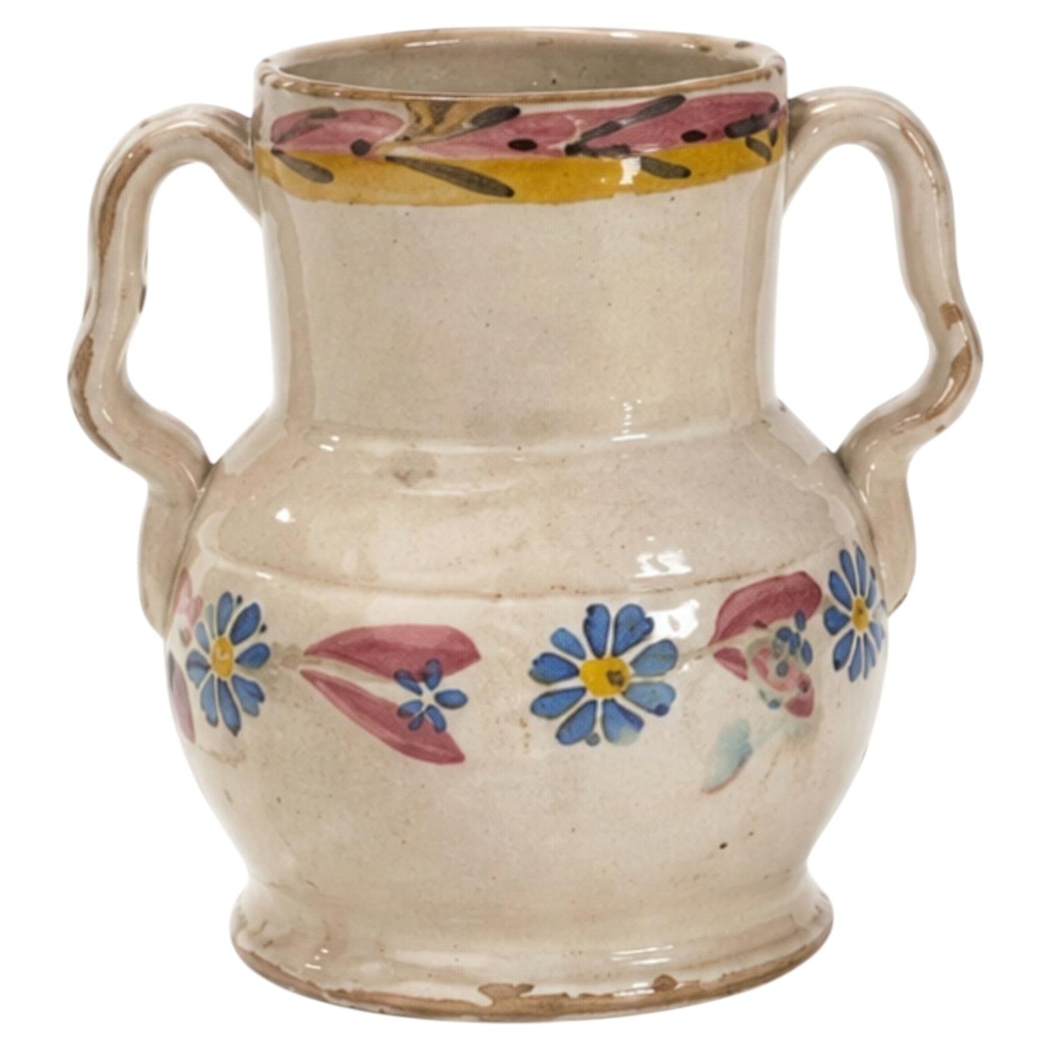 Hand-Thrown Terracotta Jug, Floral Motif, Antique from Puglia, 1880