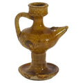 Antique Glazed Ceramic Oil Lamp, Ochre Finish, Southern Italy, 1880
