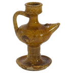 Antique Glazed Ceramic Oil Lamp, Ochre Finish, Southern Italy, 1880