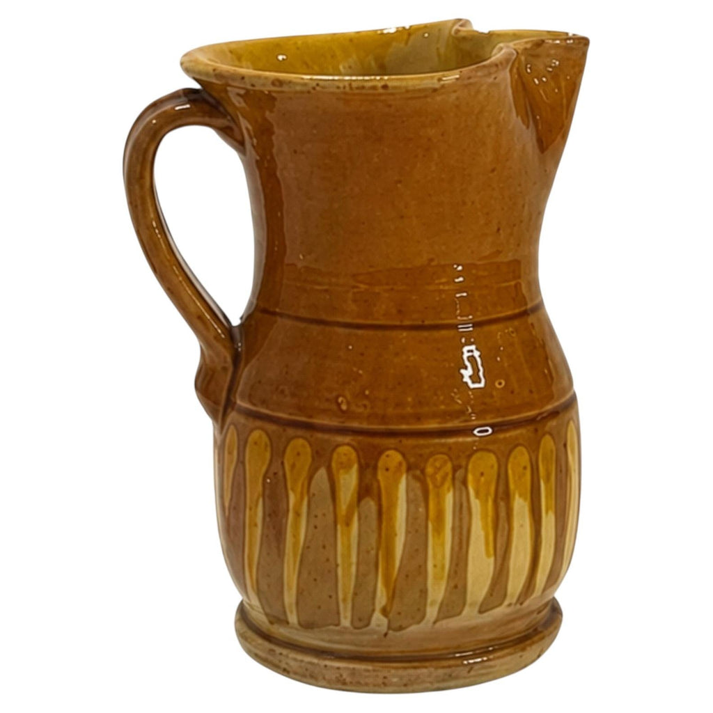 Glazed Terracotta Jug, Ochre Drip Decoration, Hand-Thrown, Italy, 1880