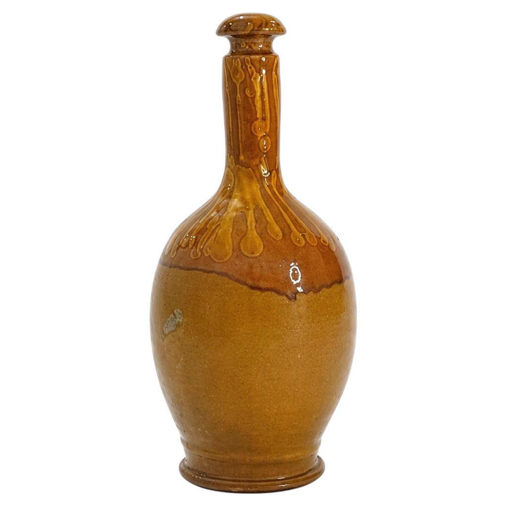 Hand-Thrown Terracotta Bottle, Distressed Glaze, Southern Italy, 1880