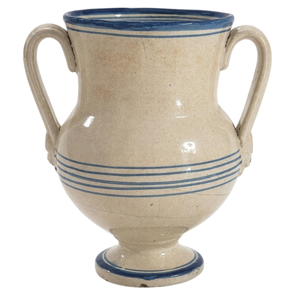 Antique Terracotta Amphora, Cream Glaze with Cobalt Blue, Puglia, 1880