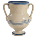 Antique Terracotta Amphora, Cream Glaze with Cobalt Blue, Puglia, 1880