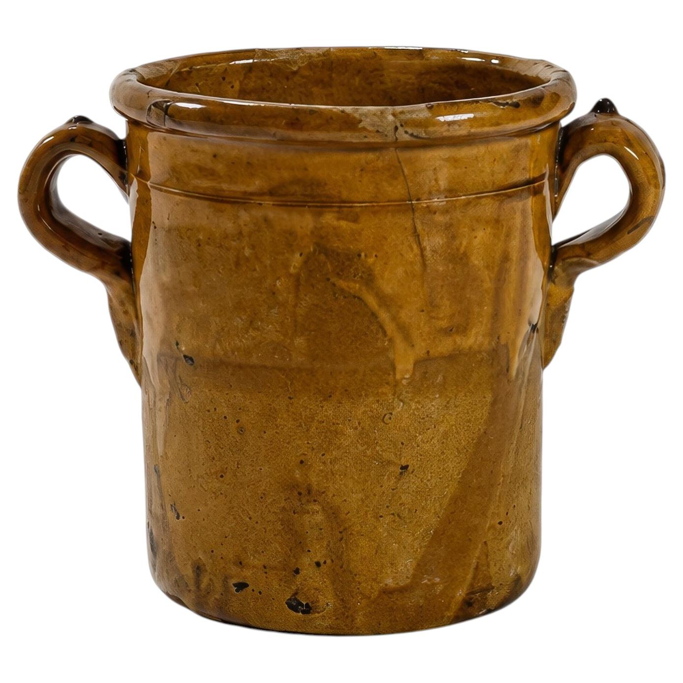 Antique Puglian Glazed Terracotta Preserve Jar with Twin Handles, 1880
