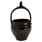 19th Century Puglian Black Glazed Terracotta Brazier with Arched Handle