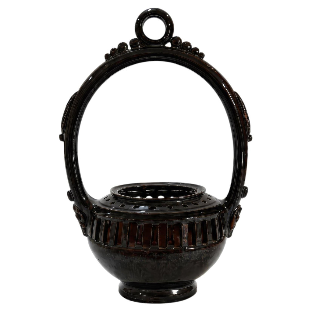 19th Century Antique Puglian Black Glazed Terracotta Hanging Brazier