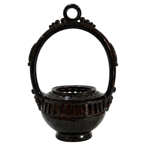 19th Century Antique Puglian Black Glazed Terracotta Hanging Brazier