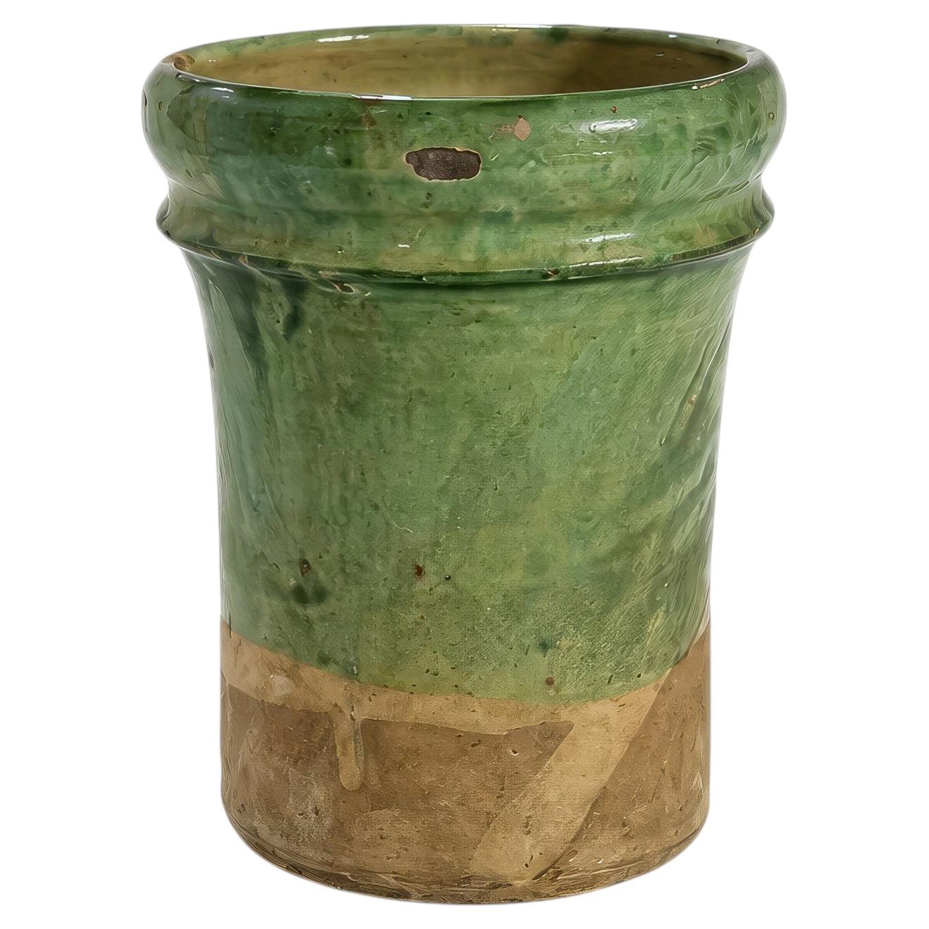 19th Century Antique Puglian Green Glazed Terracotta Preserve Vessel