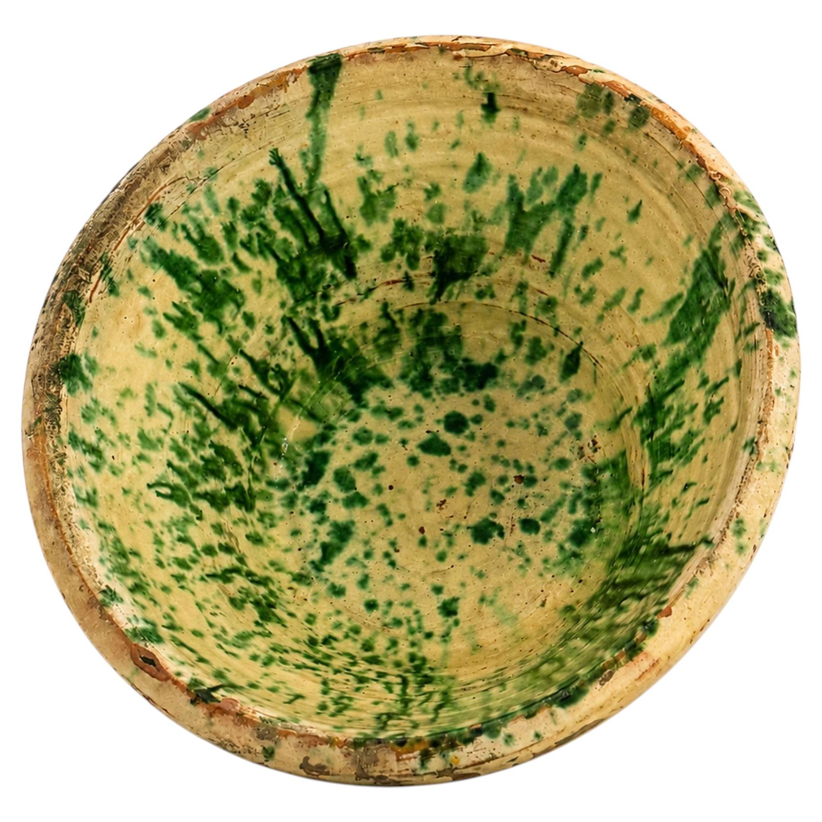 19th Century Puglian Splatter Glazed Terracotta Passata Bowl