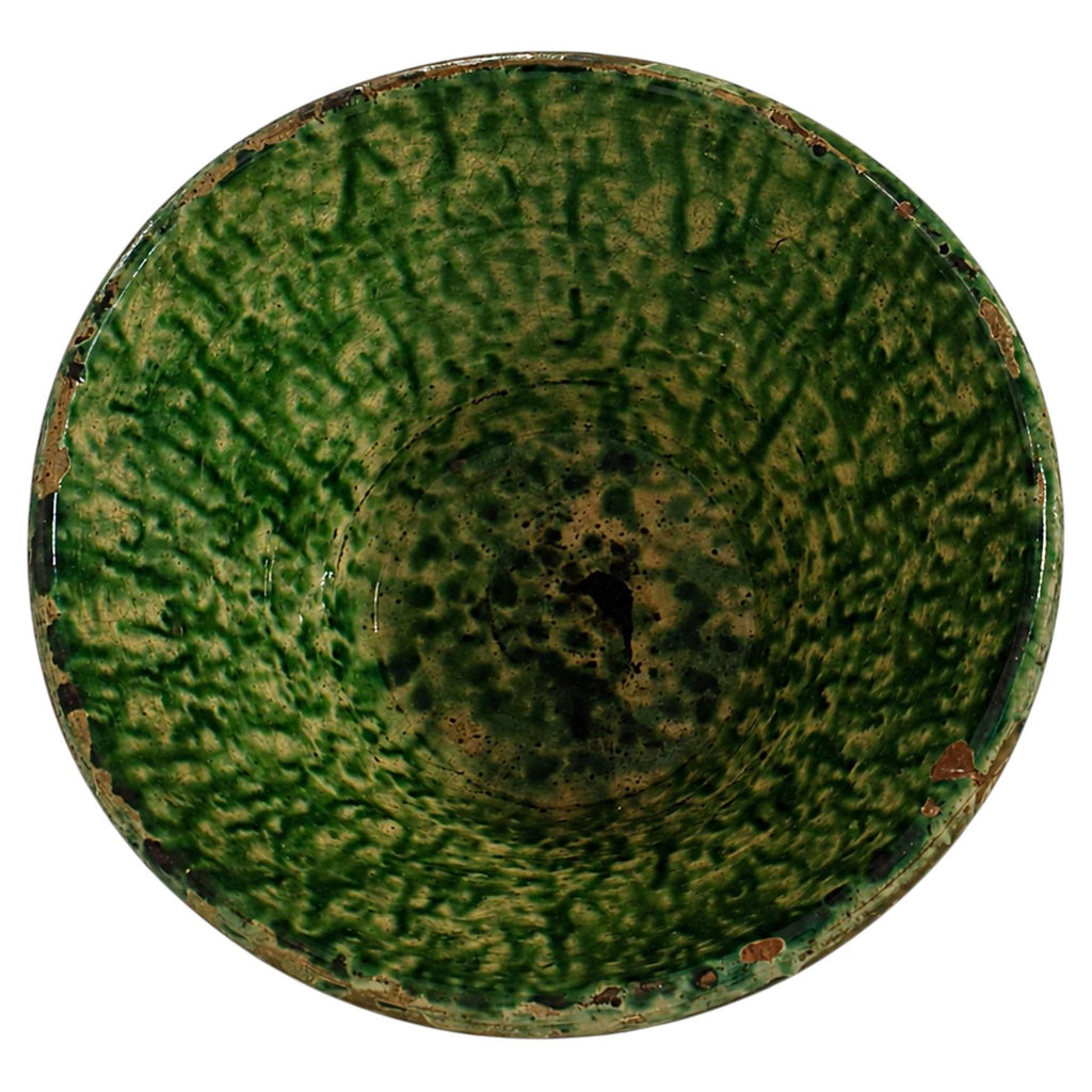 Antique Terracotta Passata Bowl, Green Splatter Glaze, Puglia, 1880