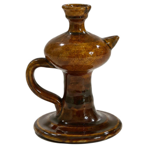 19th Century Puglian Brown Glazed Terracotta Single-Spout Oil Lamp