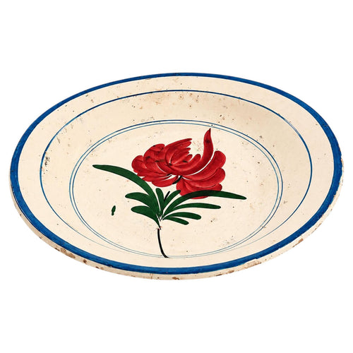 19th Century Puglian Large Glazed Terracotta Serving Platter with Hand-Painted R