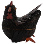 1970s Vintage Chinese Wicker Chicken Basket with Lid, Bamboo & Rattan