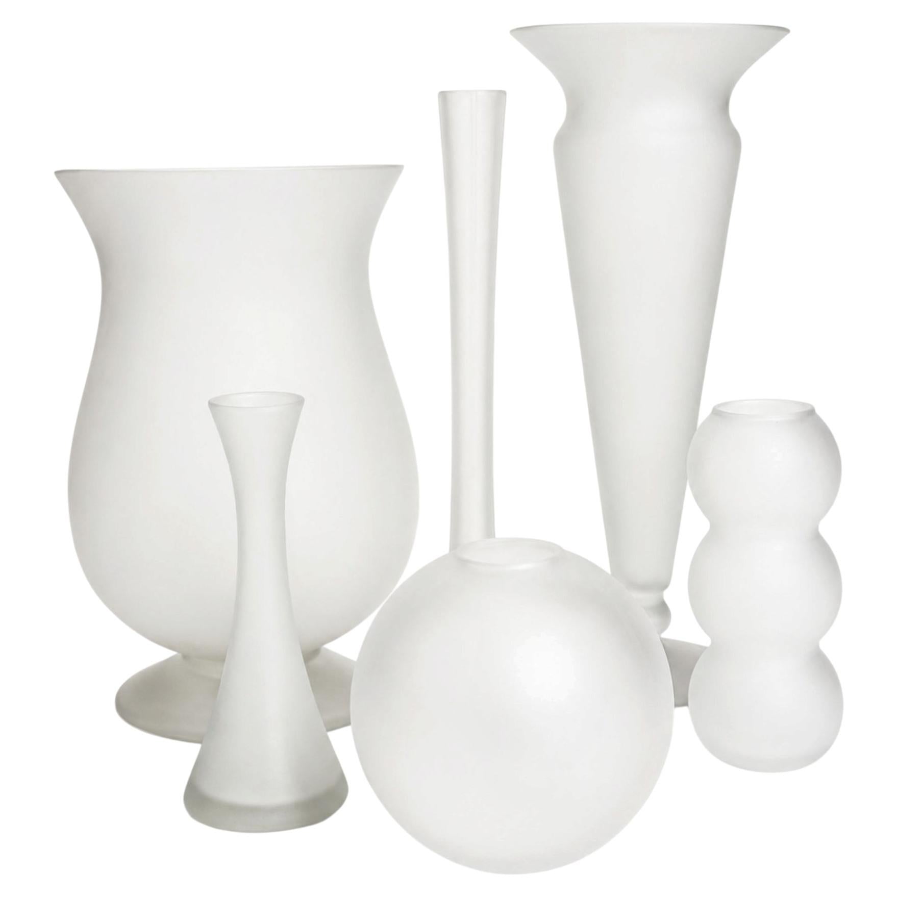 Vintage Frosted White Glass Vessel Set of Five, 1980s Modernist Design