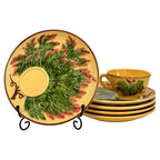West German Majolica Snack Set with Cup and Snack Plates, Circa 1960