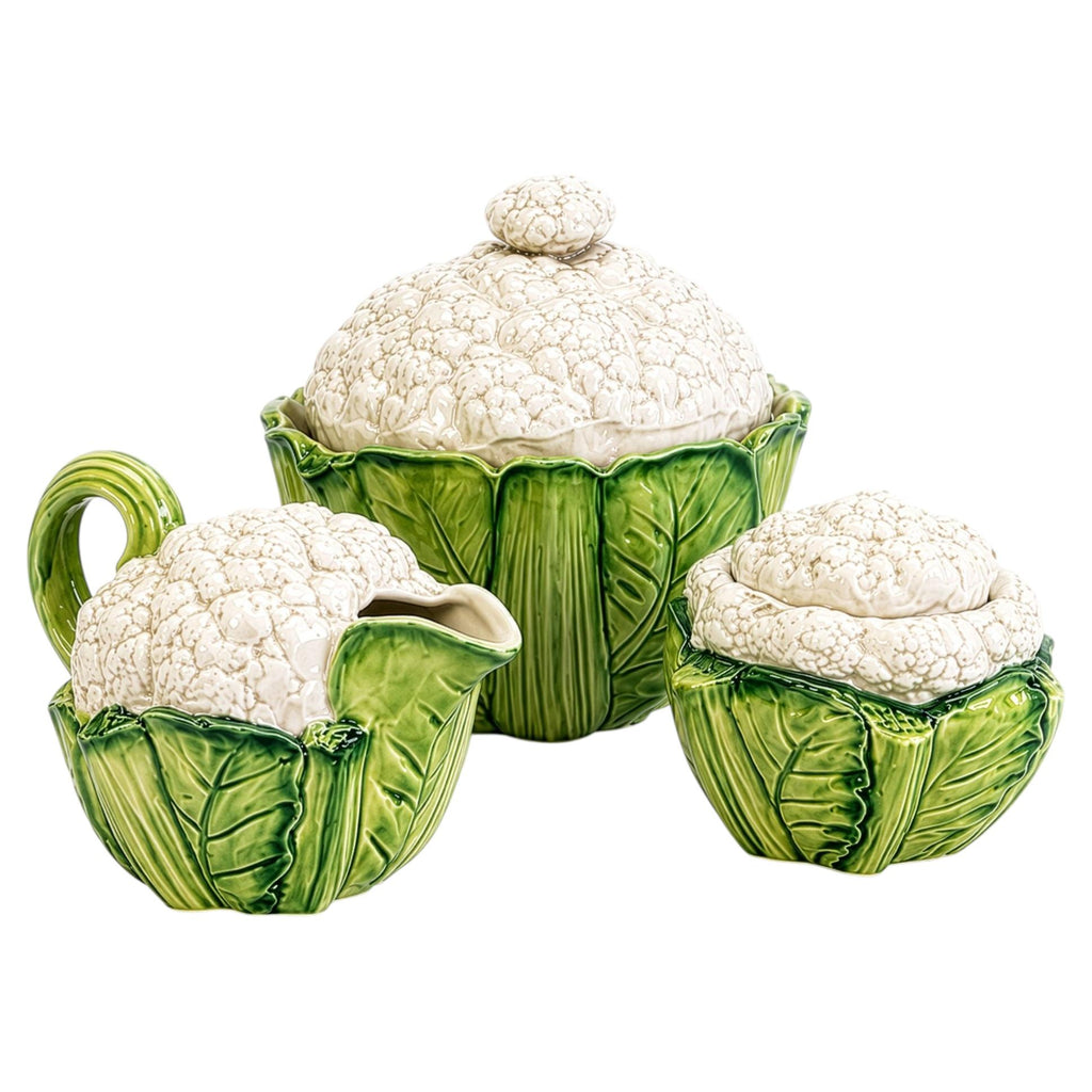 Fitz and Floyd Vintage Ceramic Serving Set, Cauliflower Motif, 1989
