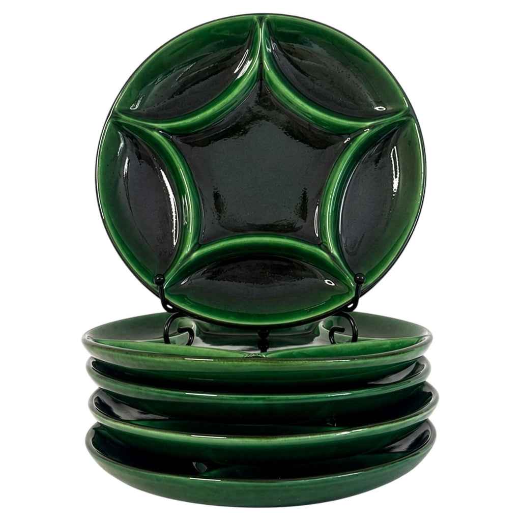 Set of Six Zahner Keramik Green Glazed Plates, West Germany, 1960s