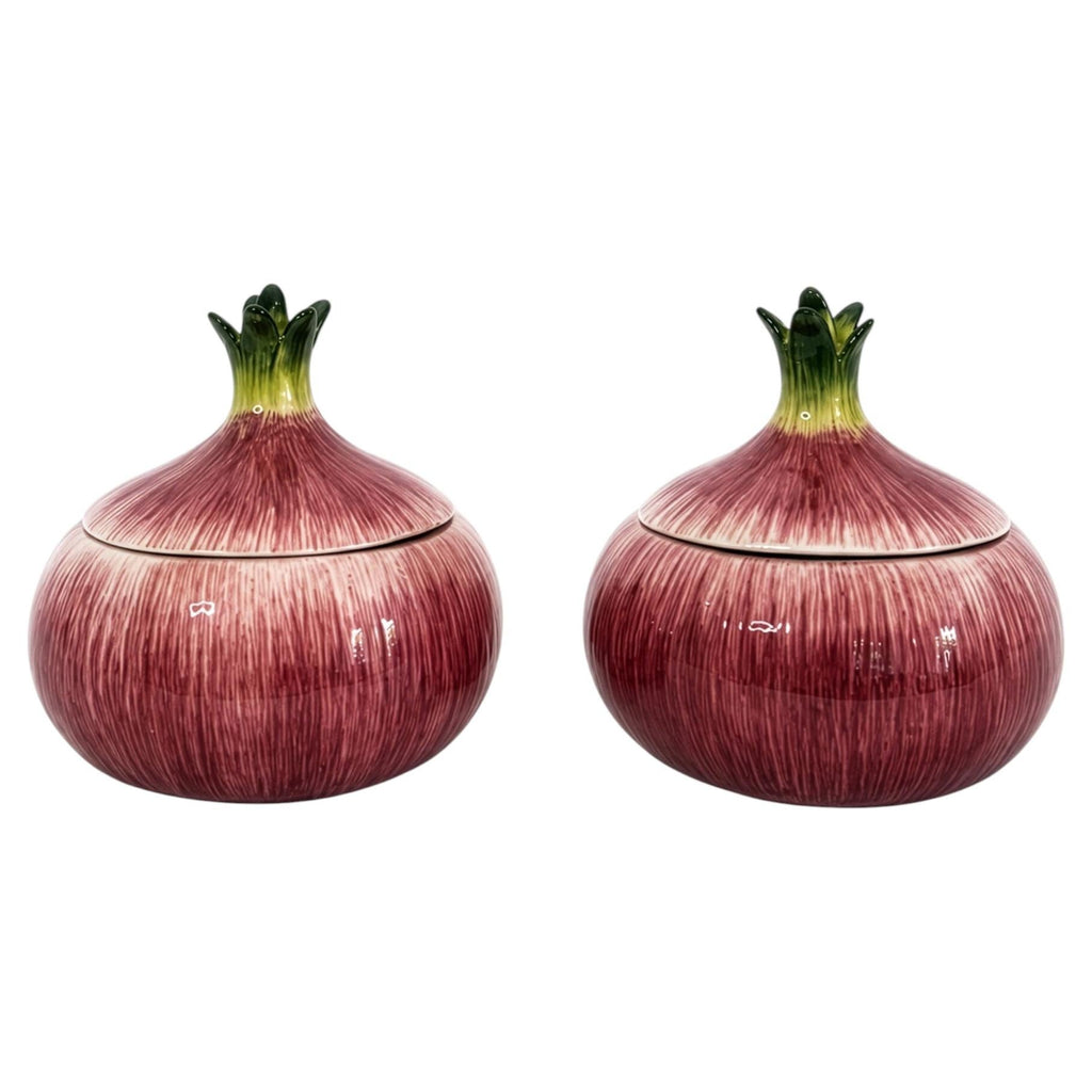 Fitz and Floyd Handcrafted Onion Form Covered Ceramic Jars, Pair