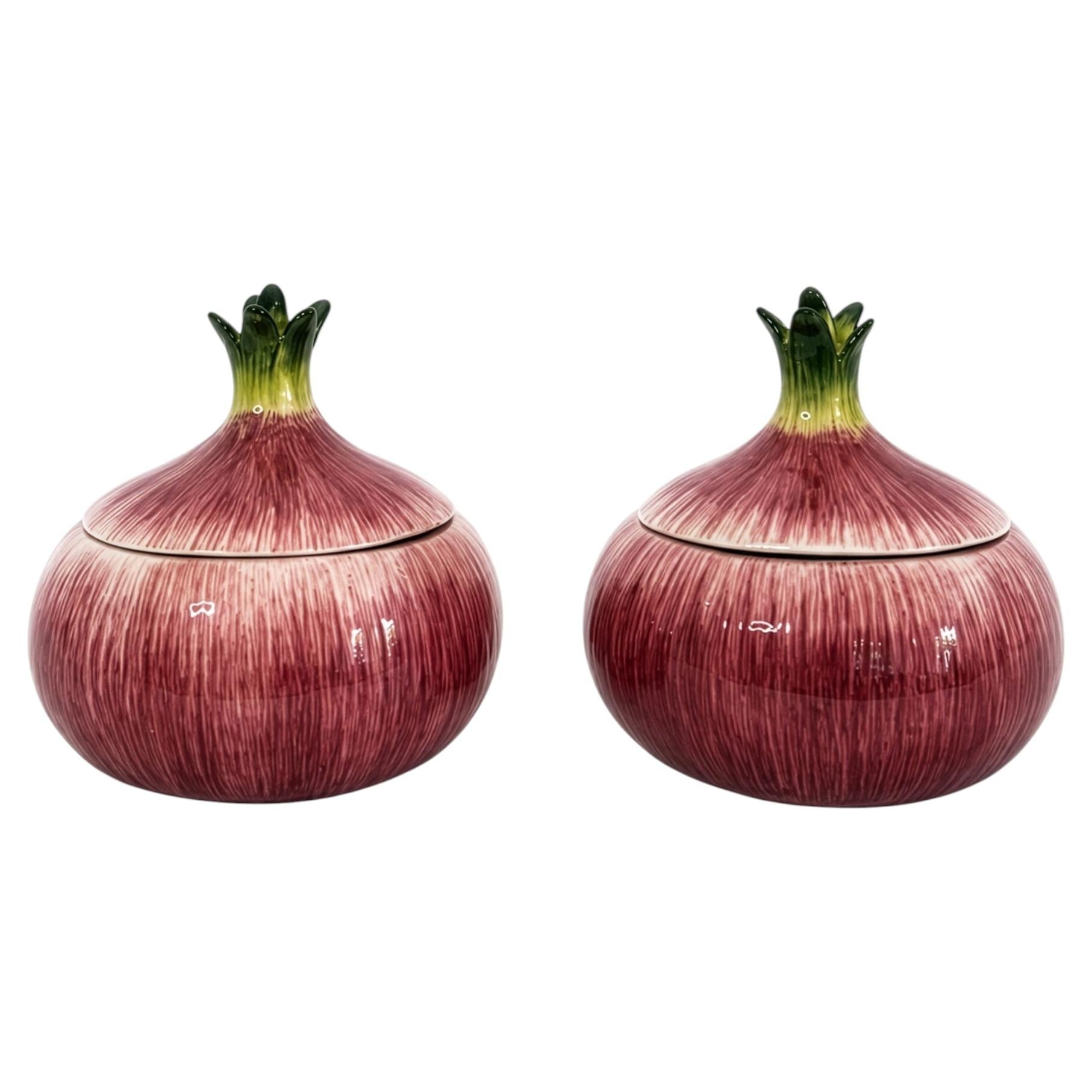 Fitz and Floyd Handcrafted Onion Form Covered Ceramic Jars, Pair
