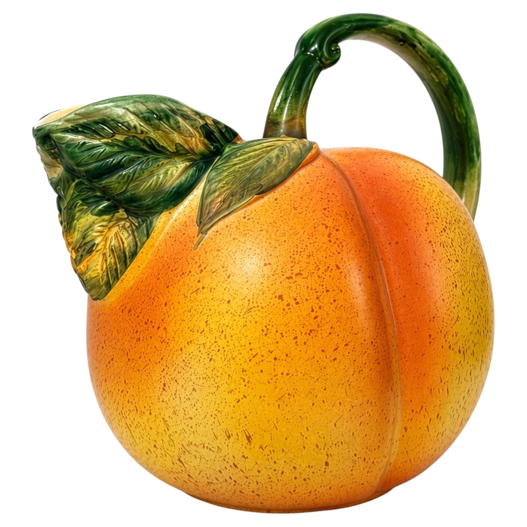 Vintage Italian Hand-Painted Peach Ceramic Pitcher