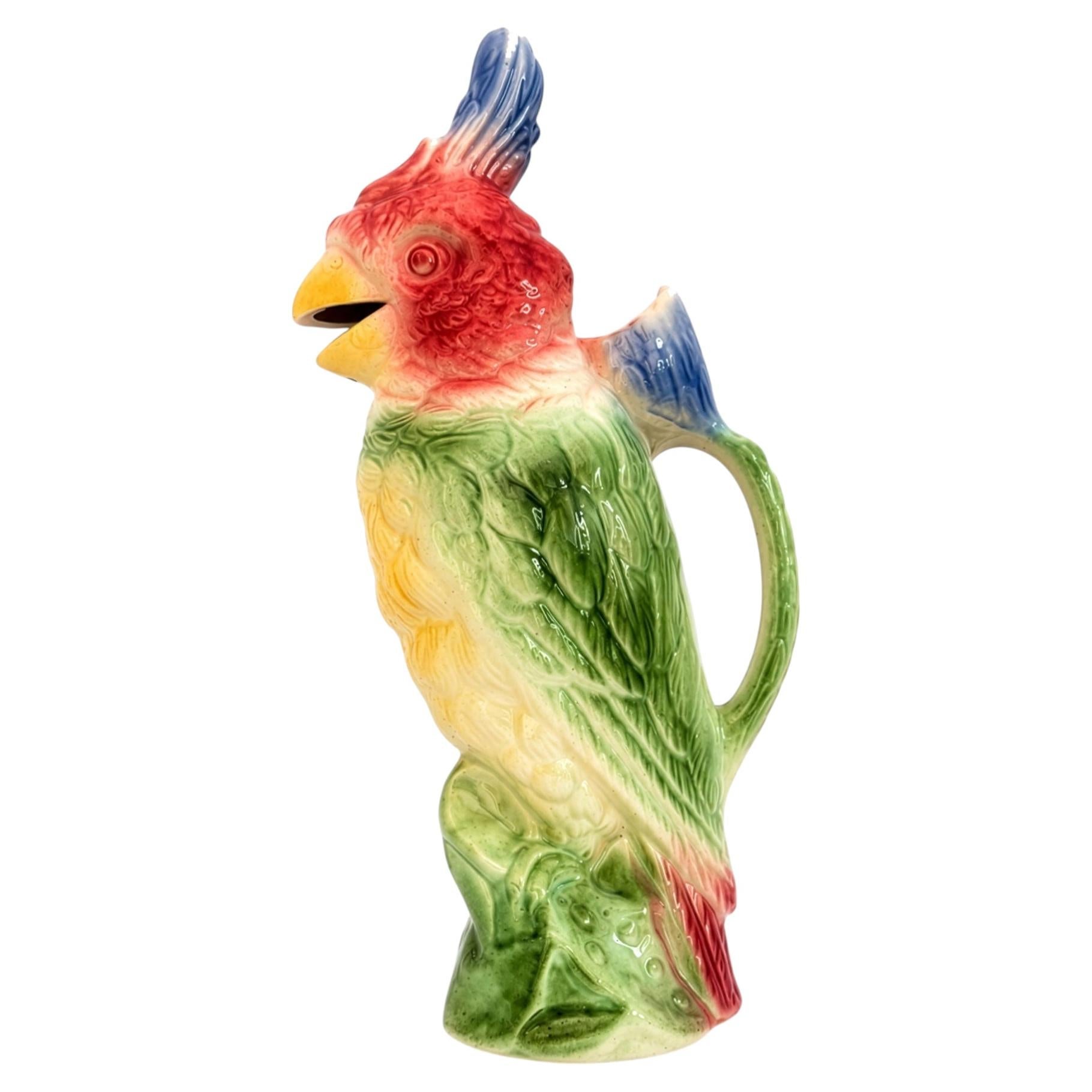 Vintage St. Clement French Majolica Cockatoo Pitcher