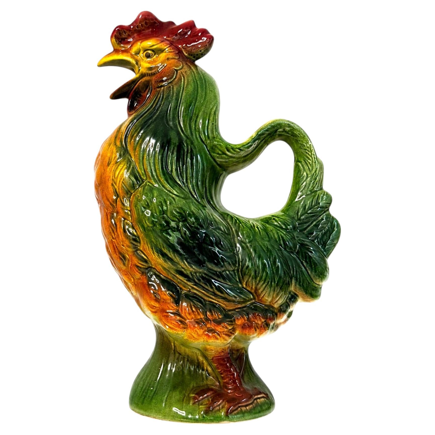 Vintage St. Clement French Majolica Rooster Pitcher No. 7430