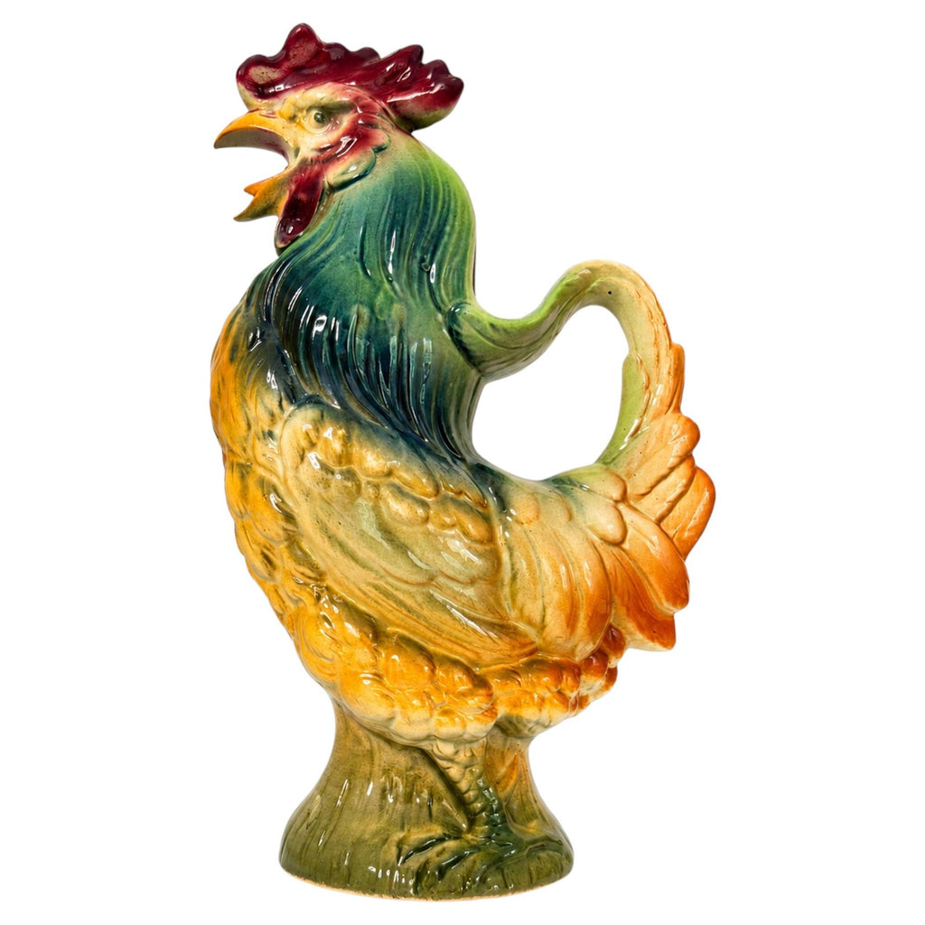 Vintage French Majolica Rooster Pitcher in the Style of Saint-Clément