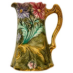 Art Nouveau Majolica Pitcher by Onnaing, Floral Design, France, 1900