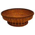 Vintage Wicker Pedestal Basket, Openwork Gallery, Honey-Brown, 1960