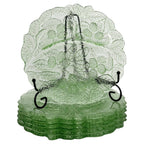 Set of Six Indiana Glass Loganberry Plates, Green Uranium Glass, 1930s