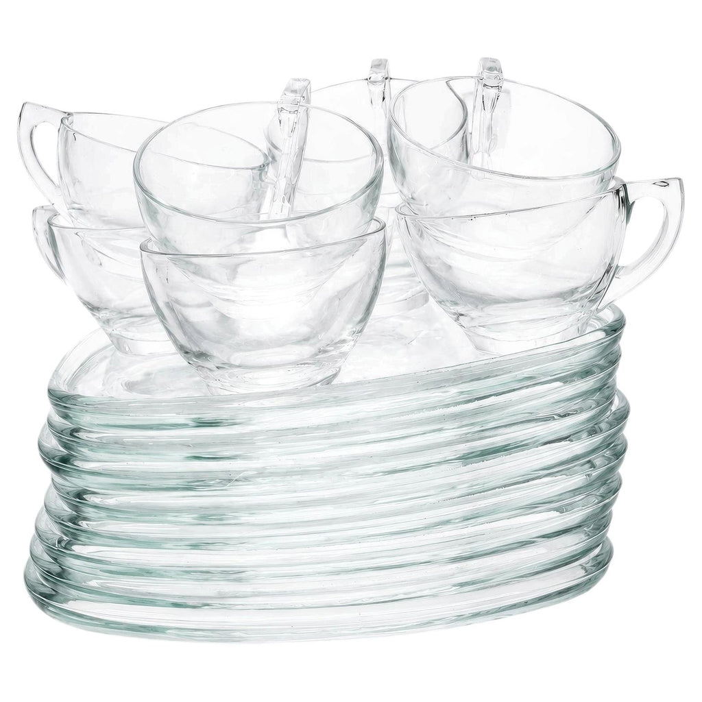 Vintage Indiana Glass Snowflake Snack Set, Eight Cups & Trays, 1950s