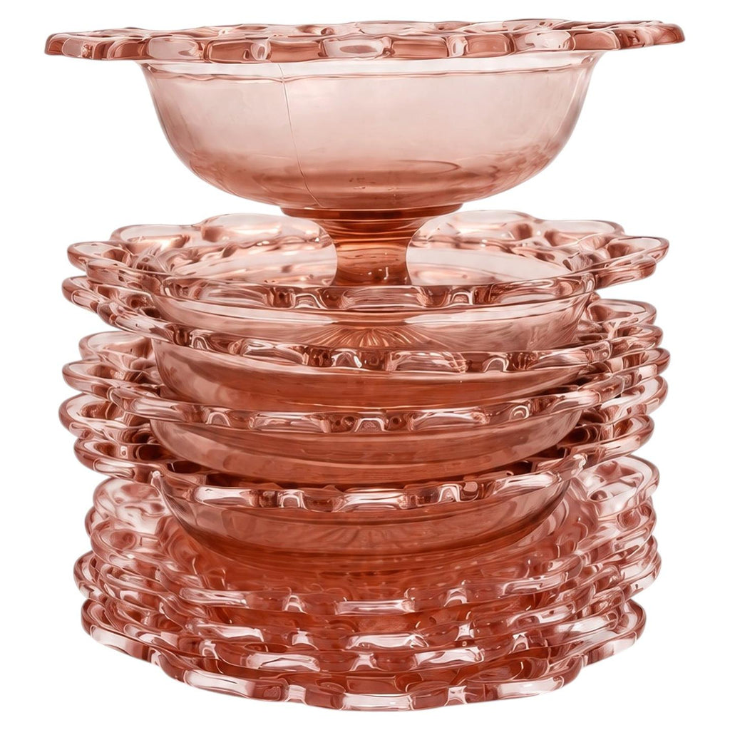 Hocking Glass Old Colony Pink Depression Glass Dessert Service, 1935