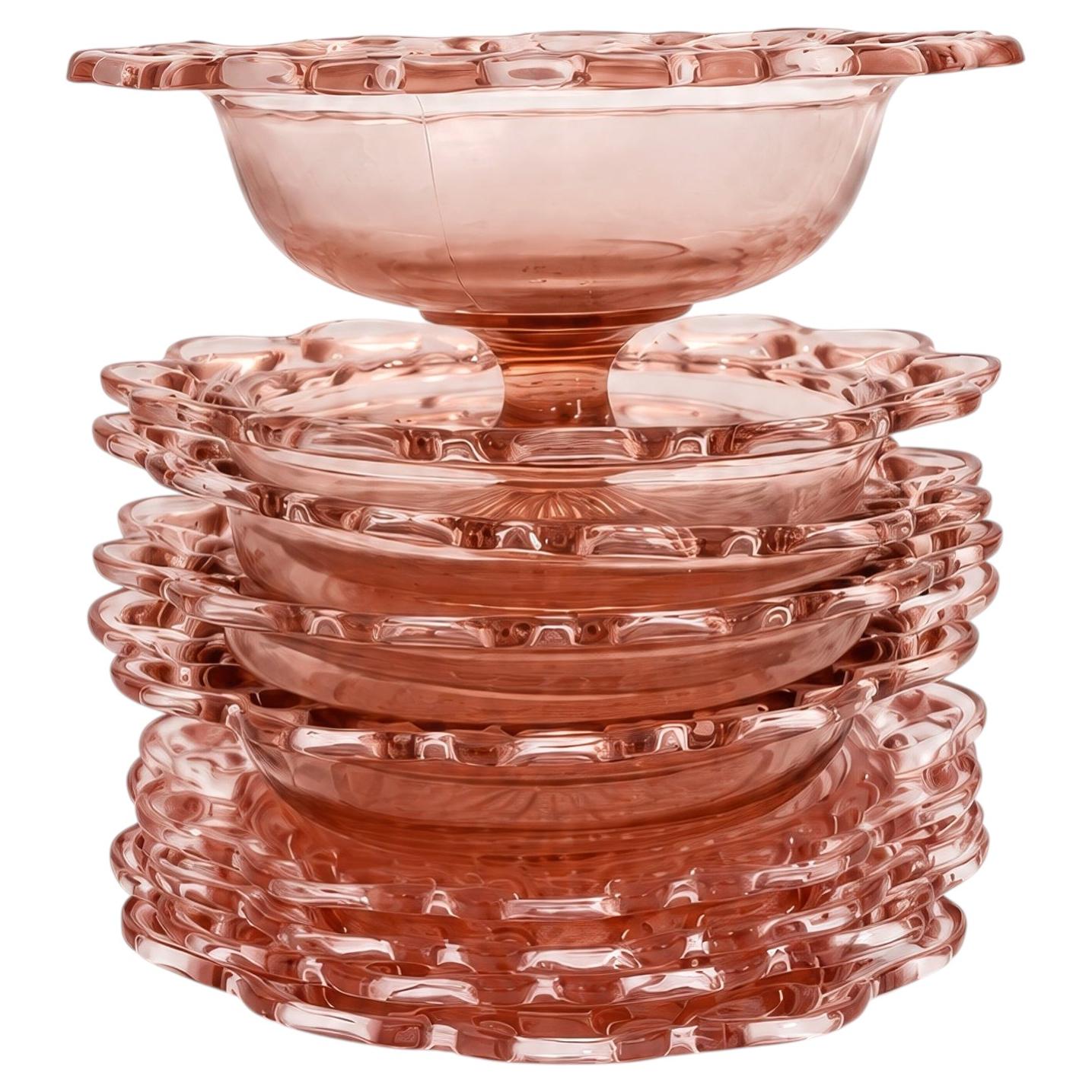 Hocking Glass Old Colony Pink Depression Glass Dessert Service, 1935