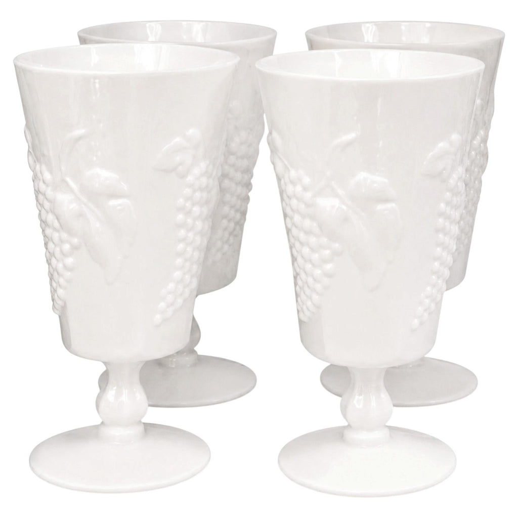 Set of 4 Colony Harvest Milk Glass Stemmed Goblets by Indiana Glass