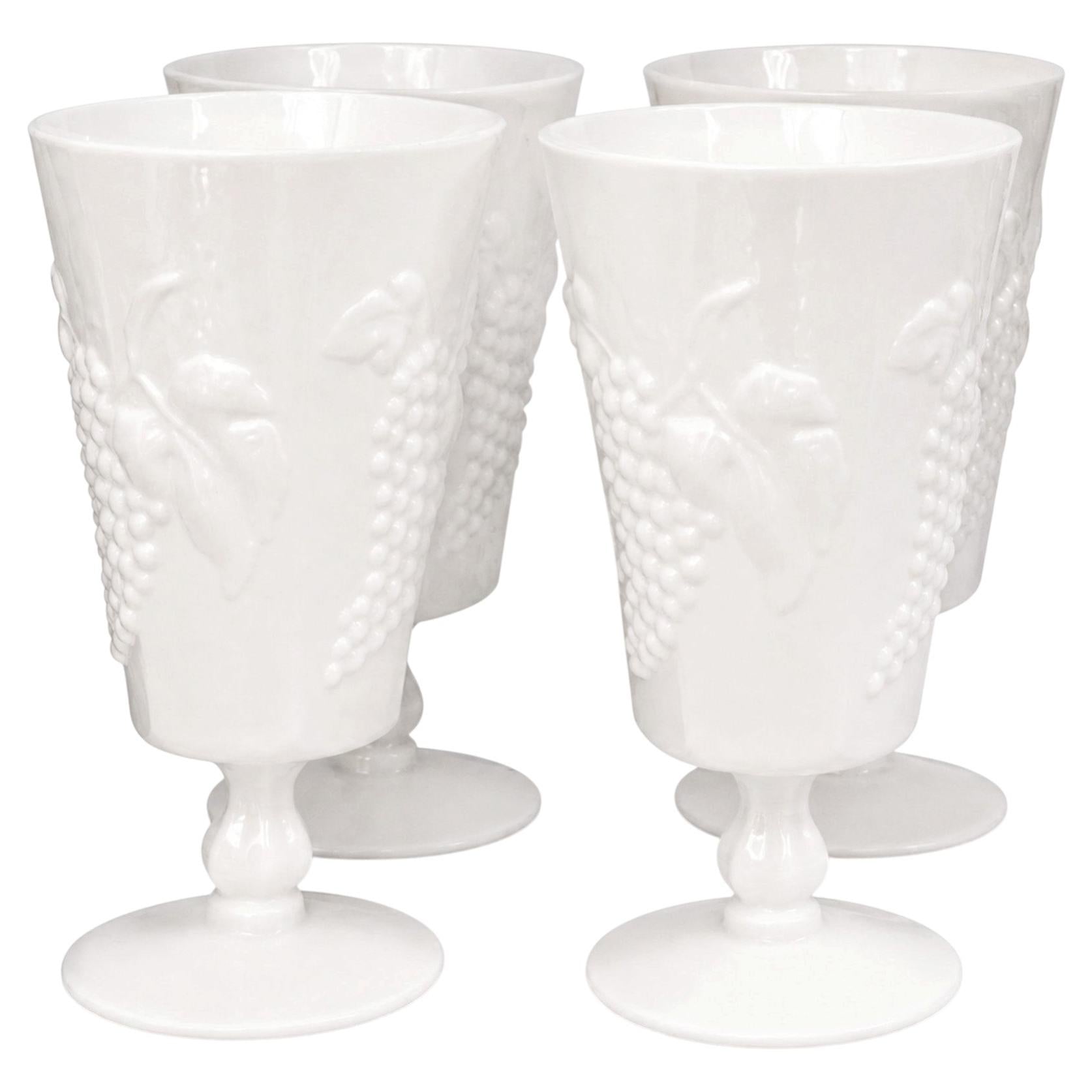 Set of 4 Colony Harvest Milk Glass Stemmed Goblets by Indiana Glass