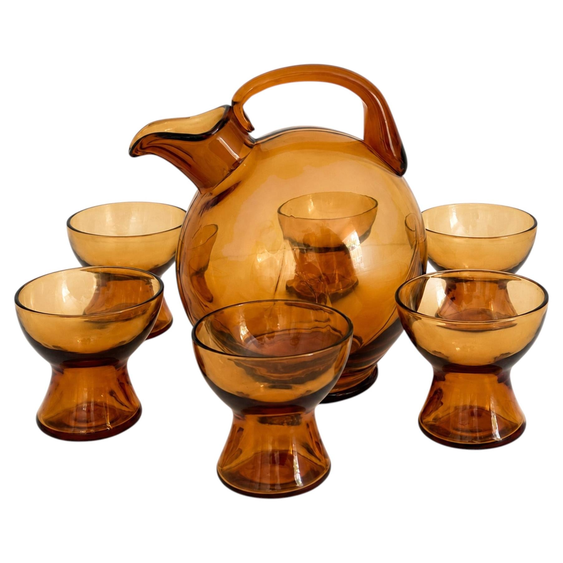 Amber Depression Glass Cordial Set, Art Deco Style, 1930s, USA — image 8