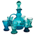 Empoli Turquoise Blue Glass Decanter and Six Mini Shot Glasses Set, Italy