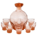 1950s French Rosaline Pink Art Deco Liqueur Decanter Set with Glasses
