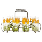 Mid-Century Floral Juice Glass Set with Metal Carrier, 1950s