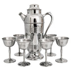 Mid-Century Chrome Cocktail Set, Shaker & Six Coupe Goblets, 1950s