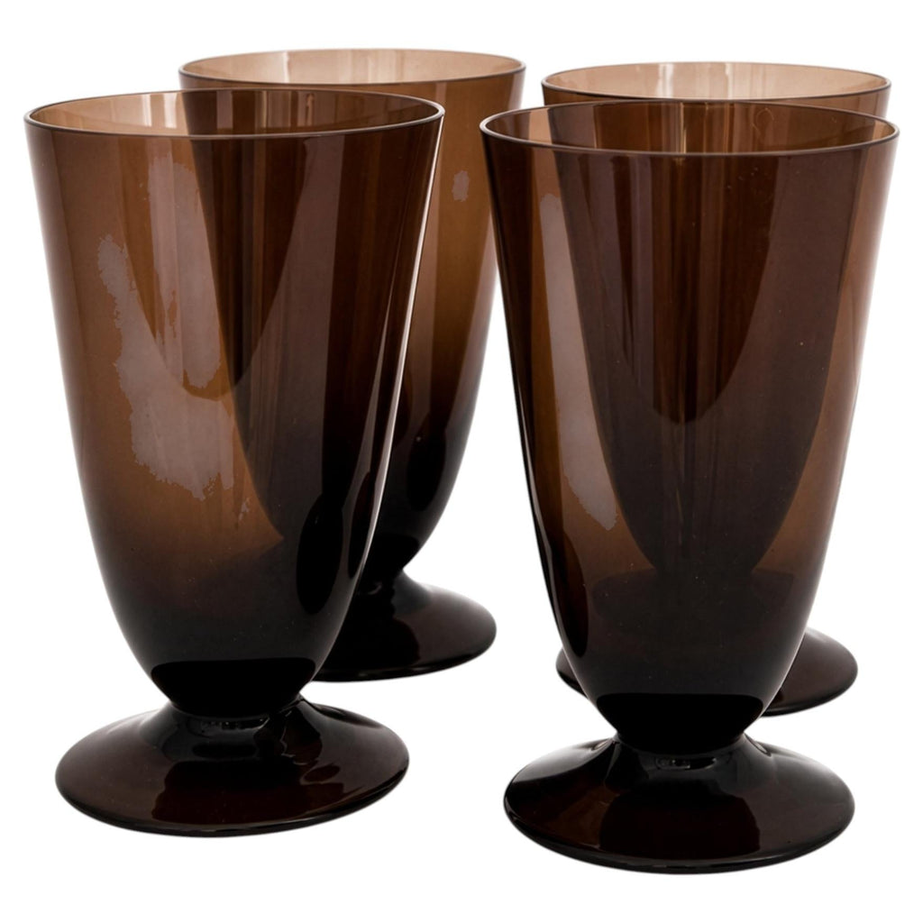 Set of Four Vintage Smoke Brown Glass Goblets, Mid-Century Design
