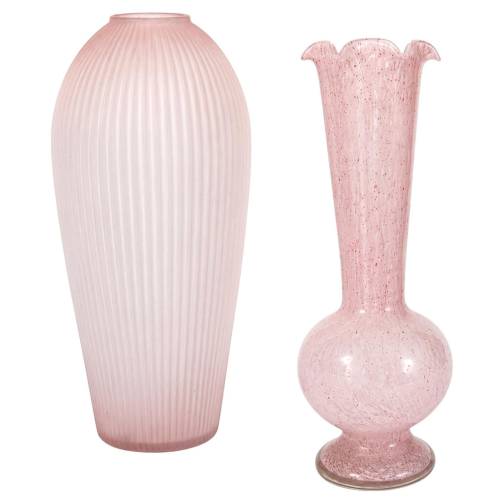 Mid-Century Modern Pink Satin Glass Vases, Vintage Pair from 1950s
