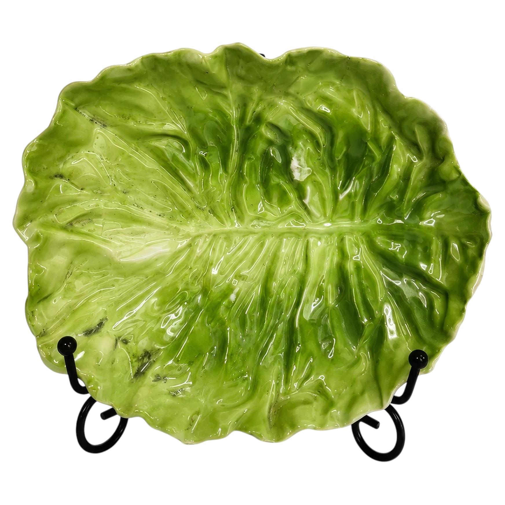 Royal Bayreuth Bavaria Green Cabbage Leaf Porcelain Plate, Early 20th Century