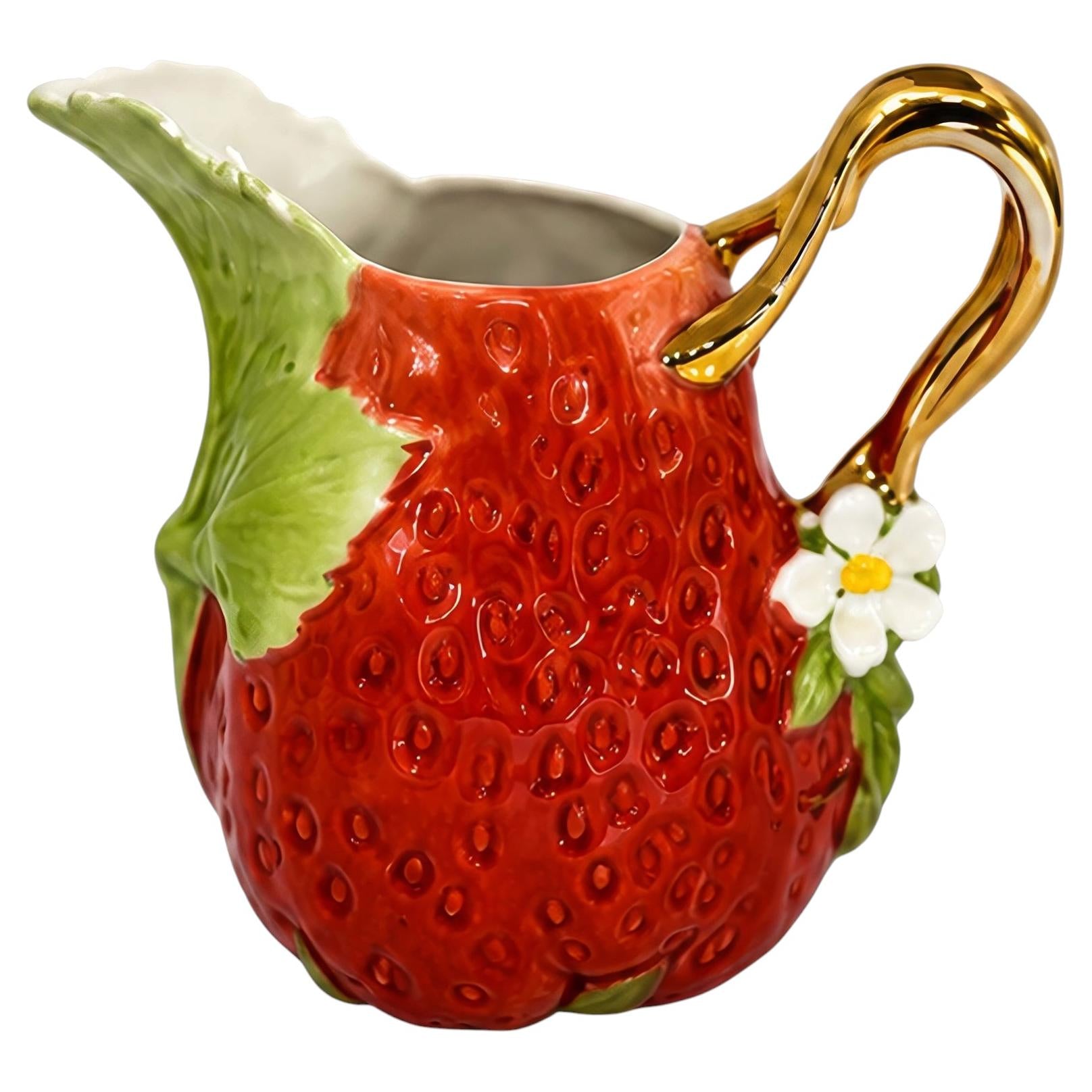 Antique Royal Bayreuth Bavaria Strawberry Porcelain Creamer with Gilt