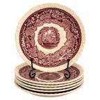 Mason’s Vista Red Transferware Saucers, Set of Six, England, 1950