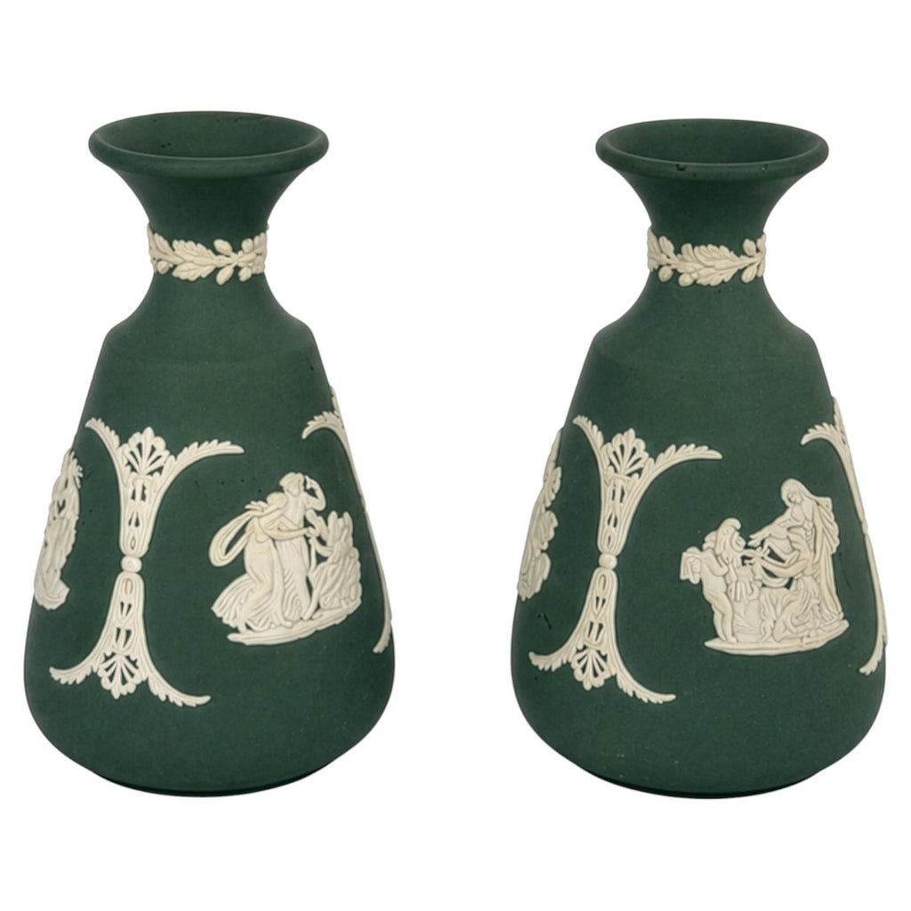 Pair of Wedgwood Green Jasperware Bud Vases, Neoclassical, 1960s