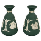 Pair of Wedgwood Green Jasperware Bud Vases, Neoclassical, 1960s