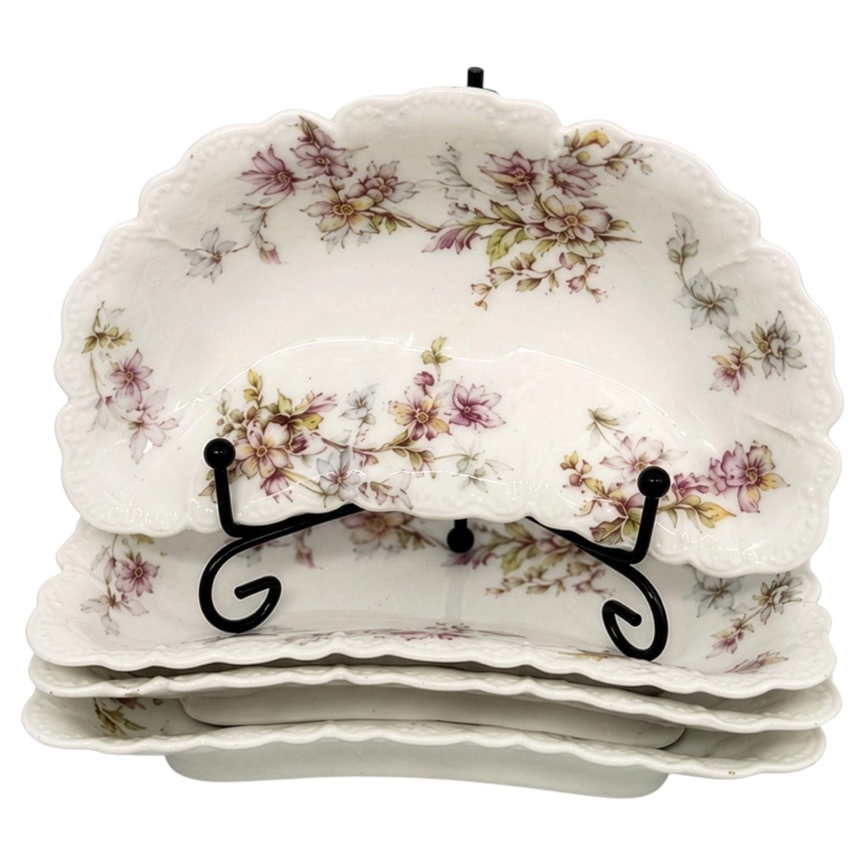 Haviland Limoges Rose Floral Scalloped Porcelain Dishes Set of Four