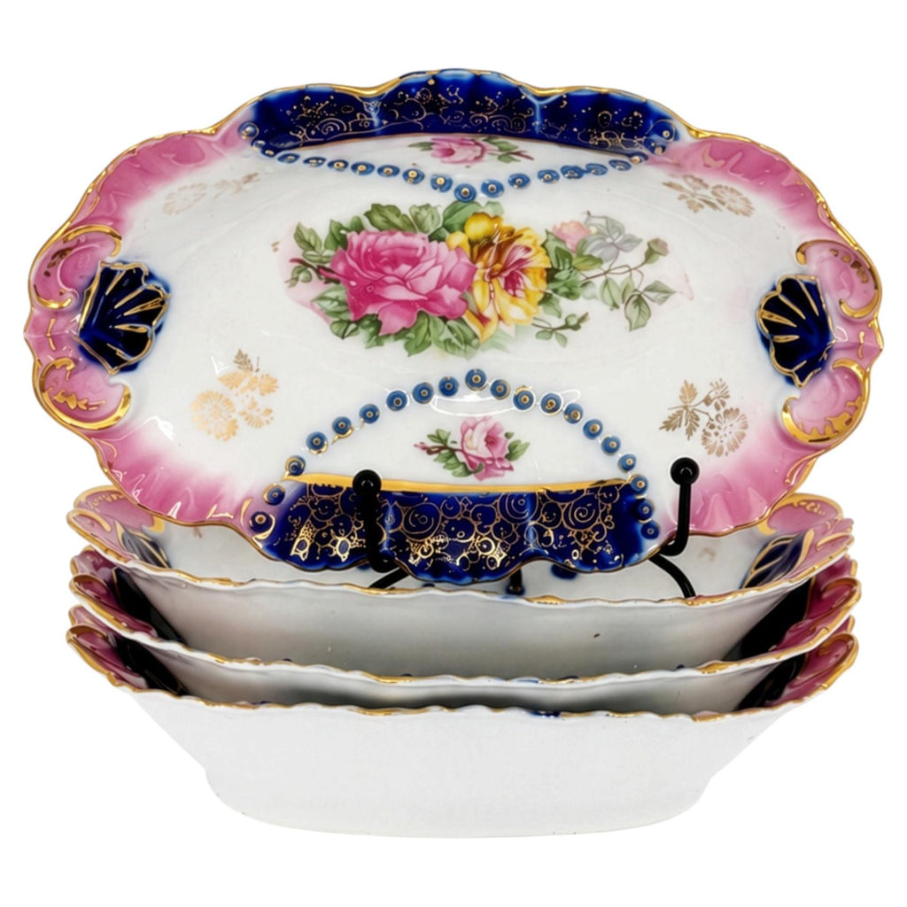 Set of Four IPF Germany Porcelain Oval Dishes, Cobalt Blue & Gold